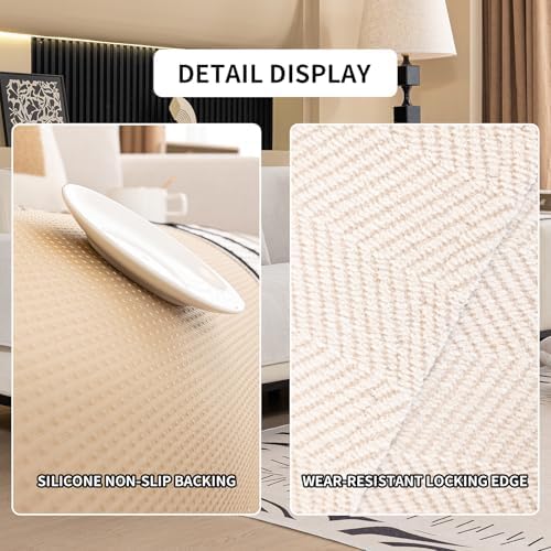 Chenille Sofa Cover Herringbone Design for Dogs Beige White 36x63