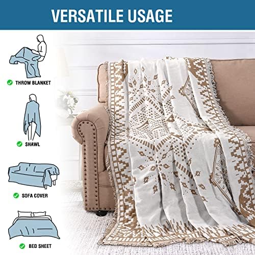 HVERSAILTEX Reversible Sofa Cover with Tassels XX-Large 91x134 Sand White