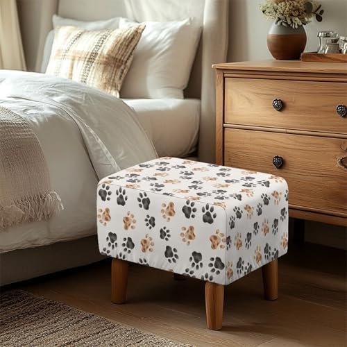 Dog Paw Prints Pattern Ottoman Cover for Foot Stool