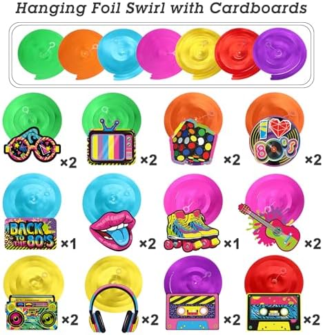Containlol 80s Party Decorations 53 Pieces Neon Hanging Swirls