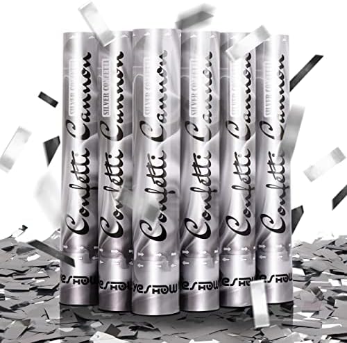 Confetti Cannon Party Poppers Shooters 6 Pack Silver Metallic