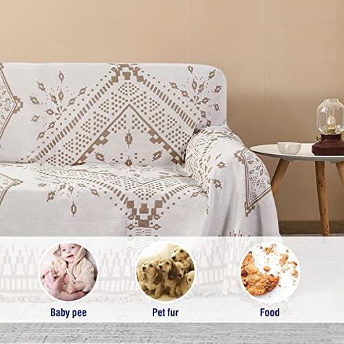HVERSAILTEX Reversible Sofa Cover with Tassels XX-Large 91x134 Sand White