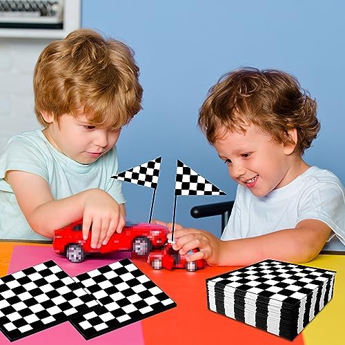 Black and White Checkered Flag Napkins 80Pcs Racing Party Decor