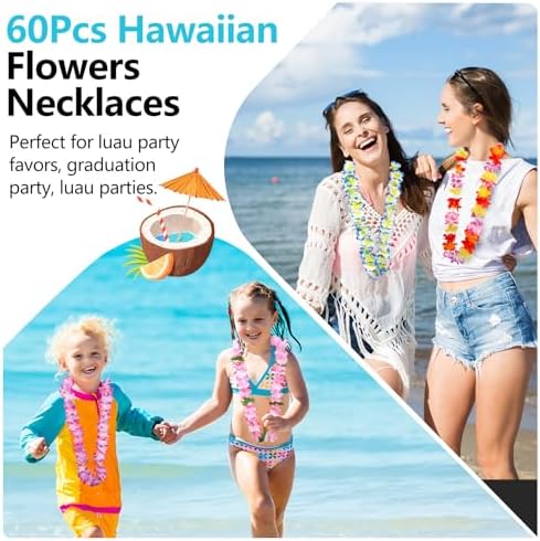 Atonofun 60-Piece Hawaiian Lei Set for Luau Parties