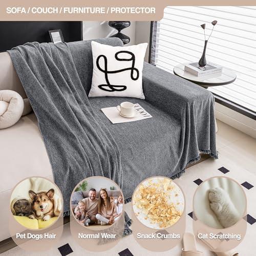 ALIECOM Chenille Sofa Slipcover with Tassel Boho Design
