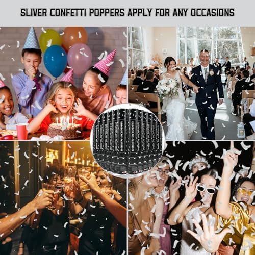 12-Pack Silver Confetti Poppers with Easy Twist Design