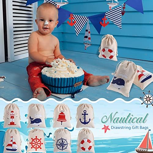 24 Pack Nautical Themed Drawstring Bags for Party Supplies