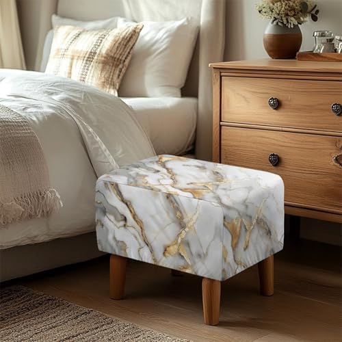 White Marble Ottoman Cover Slipcover for Stool and Footrest