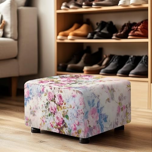 Pink Rose Rectangle Ottoman Slipcover 30x24x15 Inch