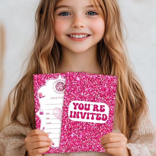 VIVORA Pink Glitter Birthday Invitation Cards 30 Pack