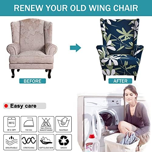 NILUOH 2 Piece Stretch Wingback Chair Slipcover