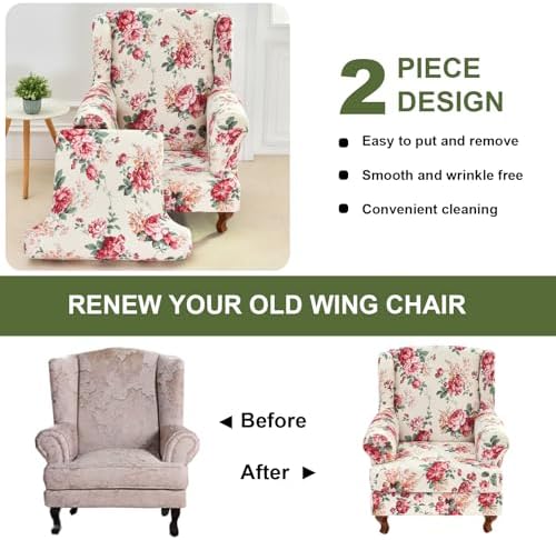 HAOYONG Stretch 2 Piece Wingback Chair Covers