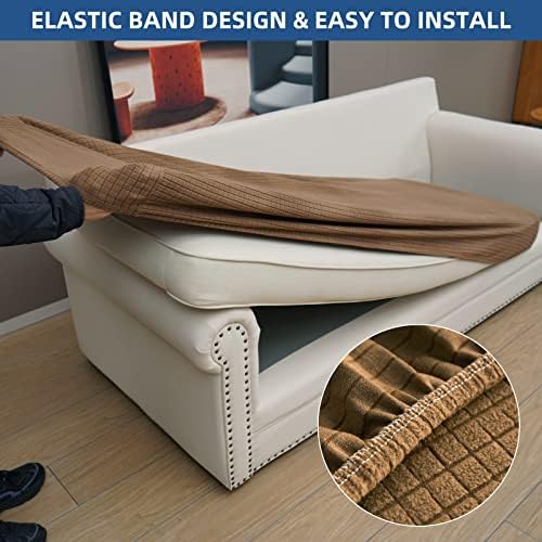 Eismodra Sofa Slipcover for 3 Cushion Couch Set Light Brown Stretchy Elastic