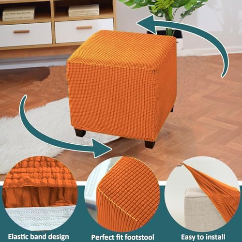 Square Ottoman Cover Stretch Slipcover with Elastic Bottom - Black