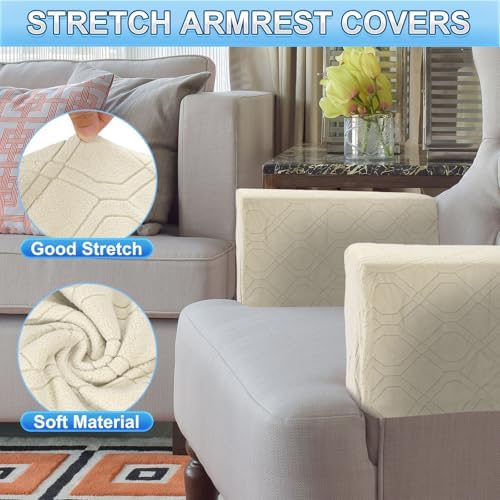 Uxcell 2Pcs Stretch Armrest Covers Cream