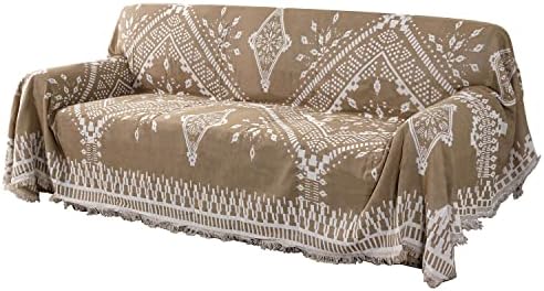 HVERSAILTEX Reversible Sofa Cover with Tassels XX-Large 91x134 Sand White
