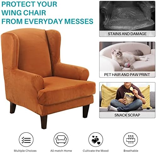 MIFXIN 2-Piece Wingback Chair Slipcover Velvet Stretch with Cushion Cover