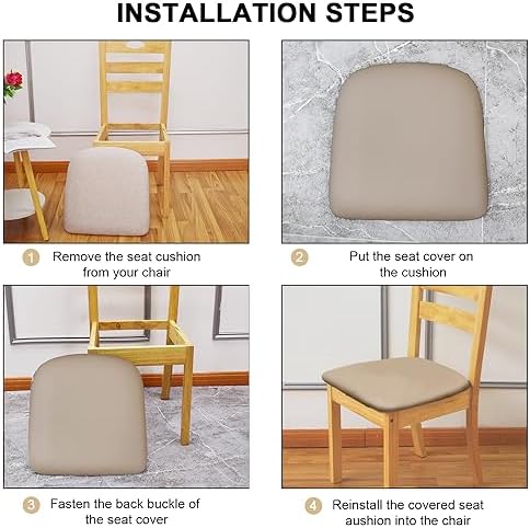 Leather Stretch Chair Covers with Elastic Ties 4 PCS Khaki