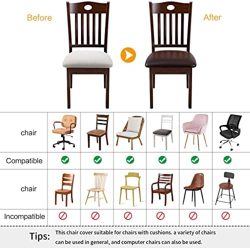 YISUN Chair Seat Covers Set of 4 Waterproof PU Leather Dining Chair Slipcovers