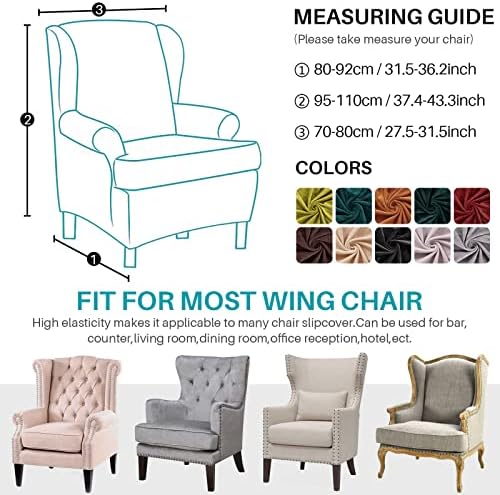 MIFXIN 2-Piece Wingback Chair Slipcover Velvet Stretch with Cushion Cover