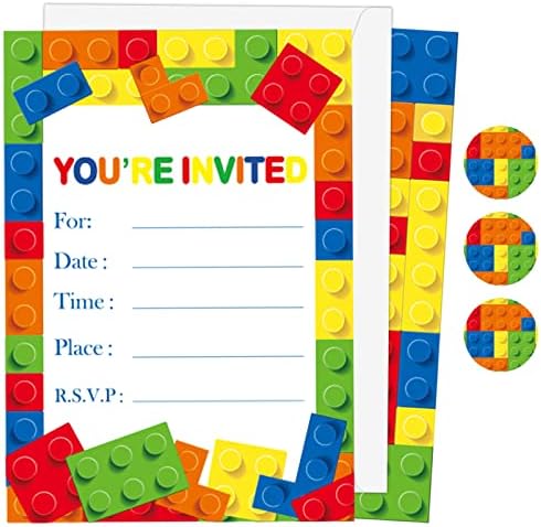 Wiooffen Building Blocks Birthday Invitations for 24 Guests