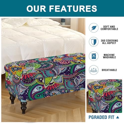 KRFOONN Printed Stretch Ottoman Bench Cover