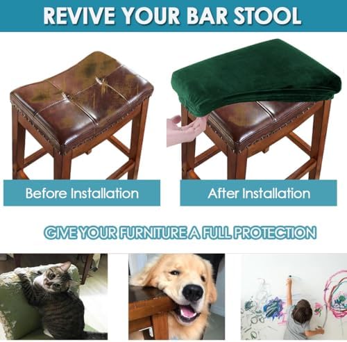 Stool Covers Rectangular Velvet Set of 2 Green