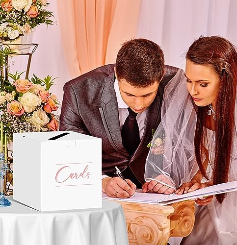 HEIPINIUYE White Pink Card Box Wedding Gift Holder for Parties Birthdays Raffles