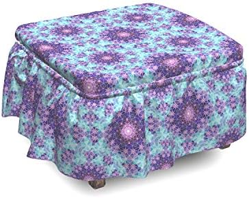 Ambesonne Purple Mandala Ottoman Cover Set with Ruffle Skirt