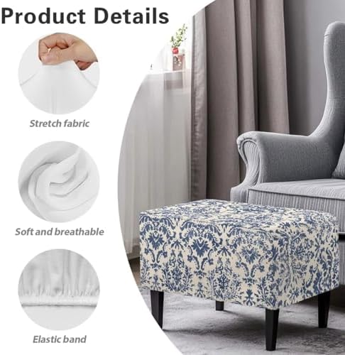 Ottoman Cover Rectangular Blue Floral Stool Cover