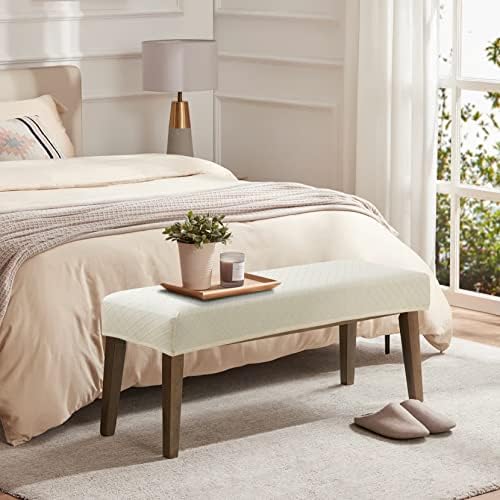 YISUN Jacquard Dining Bench Cover Stretch Washable Removable Seat Protector Beige