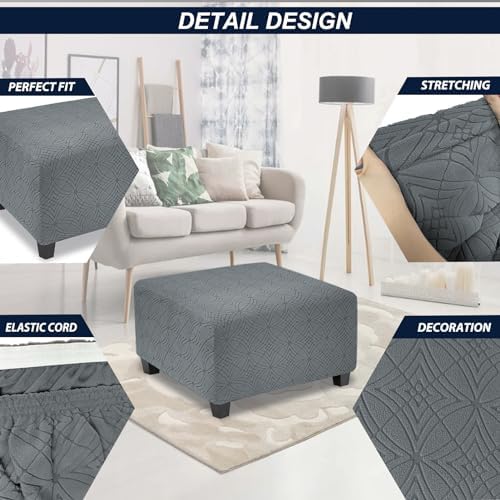 X-Large Dark Grey Ottoman Slipcover for Square and Rectangle Furniture