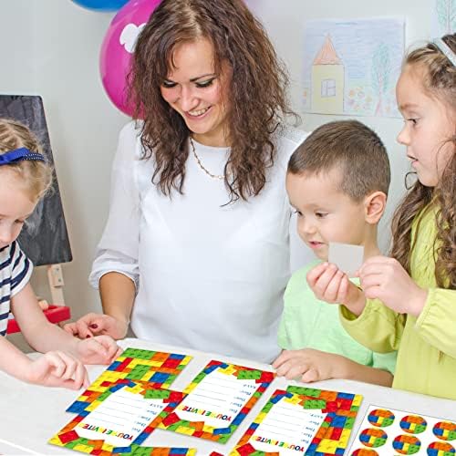 Wiooffen Building Blocks Birthday Invitations for 24 Guests