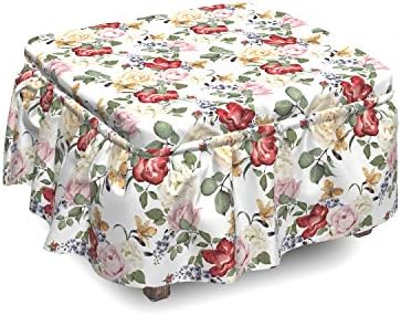 Ambesonne Spring Ottoman Cover 2 Piece Set Pink Cream