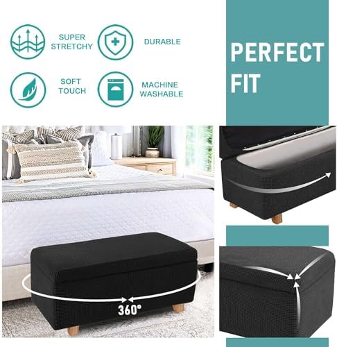 CAMZ 2 Piece Stretch Storage Ottoman Cover Black X-Large