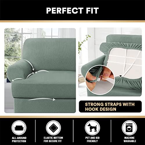 PrinceDeco 3 Piece T Cushion Sofa Slipcover - Sage