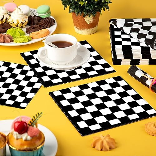 Black and White Checkered Flag Napkins 80Pcs Racing Party Decor