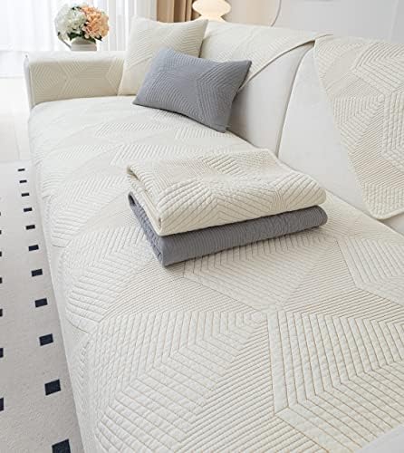 Vctops Farmhouse Solid Color Embroidery Sofa Cover