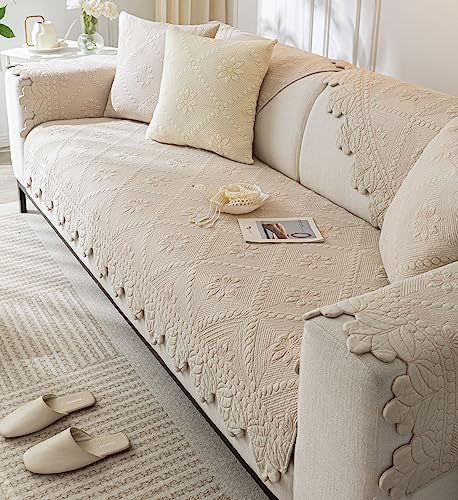 Vctops Farmhouse Cotton Quilted Sofa Cover