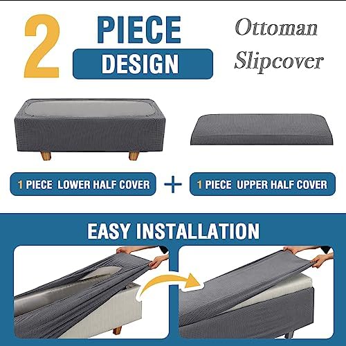 2-Piece Stretch Ottoman Covers - Grey X-Large