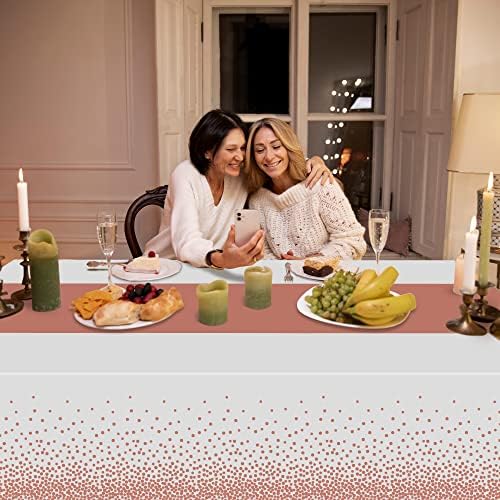 OHOME 4 Pack Disposable Plastic Table Cloths White Rose Gold 54x108