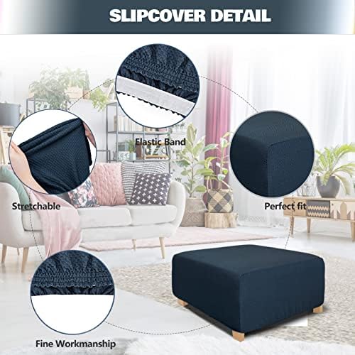 NeColorLife Thick Stretchable Square Ottoman Slipcover Navy Blue