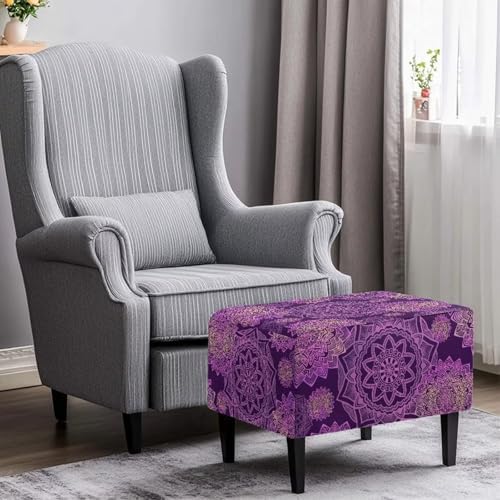 Purple Flower Rectangular Ottoman Slipcover Removable Washable