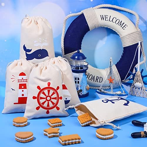 24 Pack Nautical Themed Drawstring Bags for Party Supplies