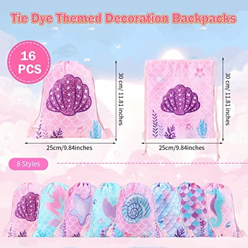 Clabby 16 Pcs Mermaid Drawstring Party Favor Bags