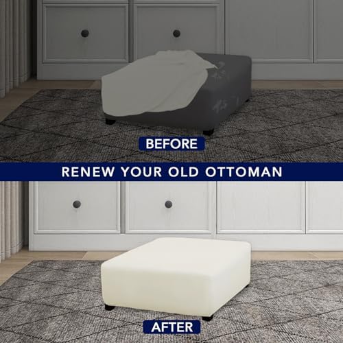 PureFit Super Stretch Form Fit Ottoman Cover - Medium-XL Ivory