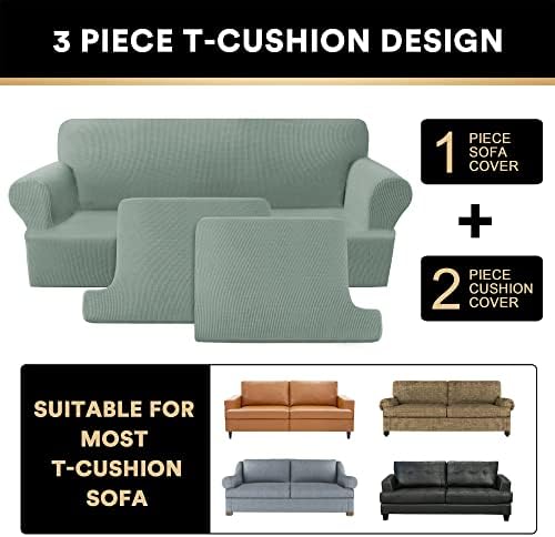 PrinceDeco 3 Piece T Cushion Sofa Slipcover - Sage