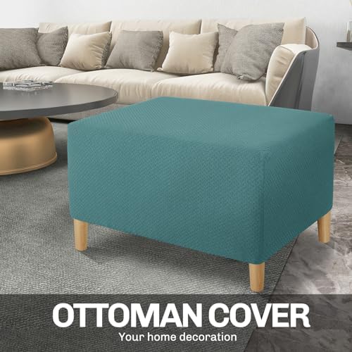JIVINER Stretch Ottoman Slipcover Rectangle X-Large Peacock Blue