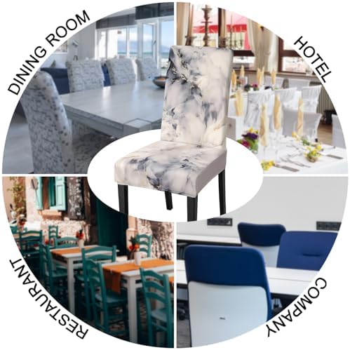 JQinHome Dining Chair Covers Set of 4 Gray Marble