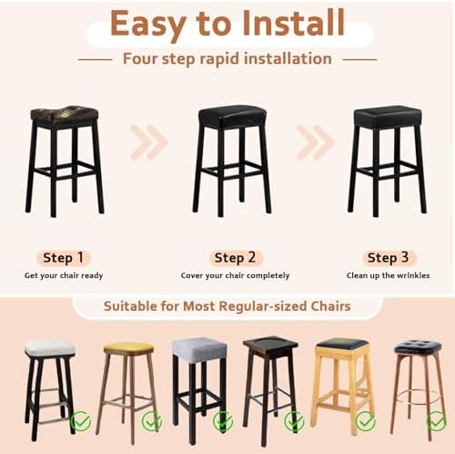 Lufyzora PU Leather Bar Stool Covers Rectangular 4PCS Black